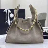 Chanel Women 25 Small Handbag Grained Calfskin Gold Tone Metal-Gray (5)