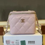 Chanel Women Caviar Quilted Mini Vanity Case With Chain Light Pink