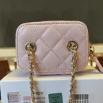 Chanel Women Caviar Quilted Mini Vanity Case With Chain Light Pink