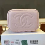 Chanel Women Caviar Quilted Mini Vanity Case With Chain Light Pink