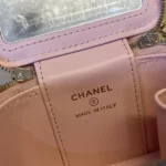 Chanel Women Caviar Quilted Mini Vanity Case With Chain Light Pink