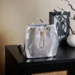 Chanel Women Chanel 25 Medium Backpack Grained Calfskin & Gold-Tone Metal-Silver