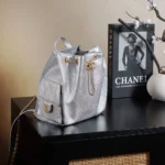 Chanel Women Chanel 25 Medium Backpack Grained Calfskin & Gold-Tone Metal-Silver