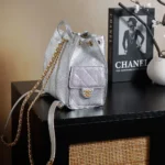 Chanel Women Chanel 25 Medium Backpack Grained Calfskin & Gold-Tone Metal-Silver