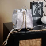 Chanel Women Chanel 25 Medium Backpack Grained Calfskin & Gold-Tone Metal-Silver