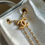 Chanel Women Chanel 25 Medium Backpack Grained Calfskin & Gold-Tone Metal-Silver