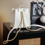 Chanel Women Chanel 25 Medium Backpack Grained Calfskin & Gold-Tone Metal White