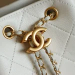 Chanel Women Chanel 25 Medium Backpack Grained Calfskin & Gold-Tone Metal White