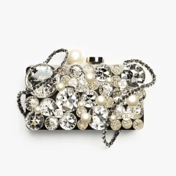 Chanel Women Evening Bag Plexi Strass Imitation Pearls & Gold-Tone Metal