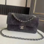 Chanel Women Medium Classic Black Bleached Chain Printed Denim Flap Bag