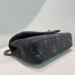 Chanel Women Medium Classic Black Bleached Chain Printed Denim Flap Bag