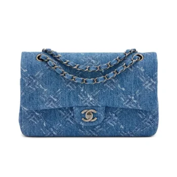 Chanel Women Medium Classic Blue Bleached Chain Printed Denim Flap Bag