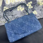 Chanel Women Medium Classic Blue Bleached Chain Printed Denim Flap Bag