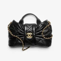 Chanel Women Mini Bow Bag Shiny Lambskin & Gold-Tone Metal-Black