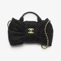 Chanel Women Mini Bow Bag Velvet-Effect Nylon & Gold-Tone Metal-Black