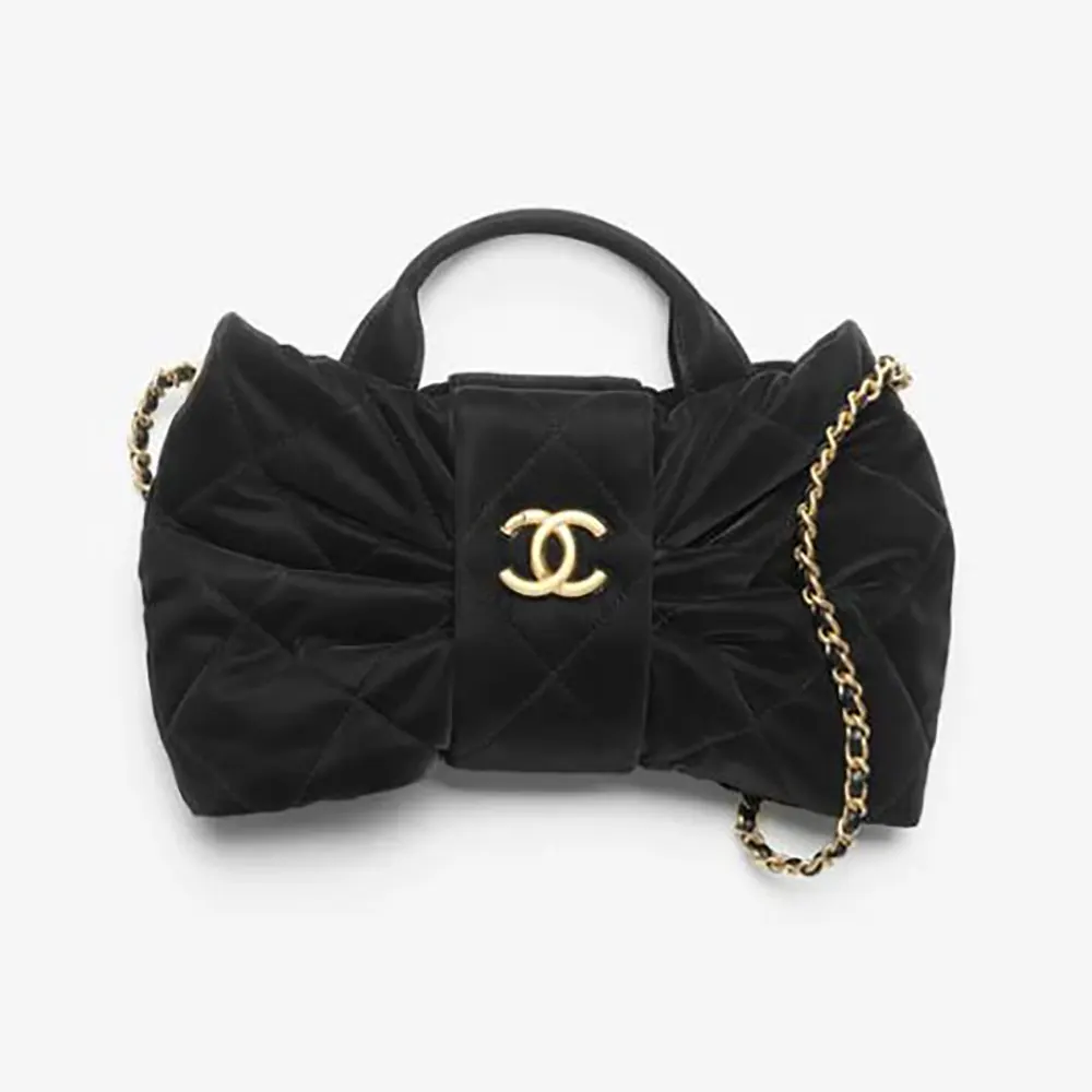 Chanel Women Mini Bow Bag Velvet-Effect Nylon & Gold-Tone Metal-Black (1) Chanel Women Mini Bow Bag Velvet-Effect Nylon & Gold-Tone Metal-Black