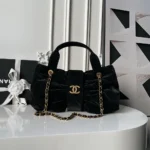 Chanel Women Mini Bow Bag Velvet-Effect Nylon & Gold-Tone Metal-Black
