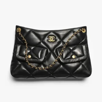 Chanel Women Shopping Bag Shiny Lambskin & Gold-Tone Metal-Black