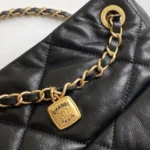Chanel Women Shopping Bag Shiny Lambskin & Gold-Tone Metal-Black