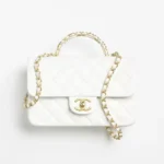 Chanel Women Small Flap Bag with Top Handle Grained Shiny Calfskin Gold Tone Metal