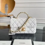 Chanel Women Small Flap Bag with Top Handle Grained Shiny Calfskin Gold Tone Metal