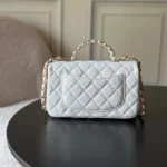 Chanel Women Small Flap Bag with Top Handle Grained Shiny Calfskin Gold Tone Metal