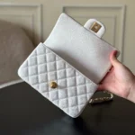 Chanel Women Small Flap Bag with Top Handle Grained Shiny Calfskin Gold Tone Metal