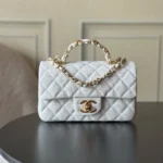 Chanel Women Small Flap Bag with Top Handle Grained Shiny Calfskin Gold Tone Metal