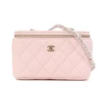 Chanel Women Small Top Handle Vanity Case With Chain Light Pink