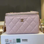 Chanel Women Small Top Handle Vanity Case With Chain Light Pink
