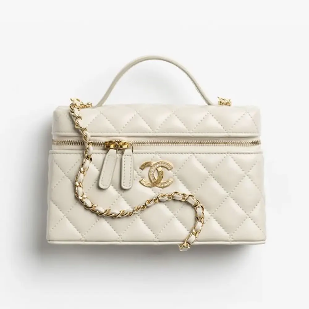 Chanel Women Vanity With Chain Shiny Lambskin Strass & Gold-Tone Metal (1) Chanel Women Vanity With Chain Shiny Lambskin Strass & Gold-Tone Metal