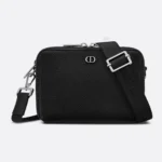 Dior Men CD Icon Zipped Pouch with Strap Black Grained Calfskin