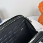 Dior Men CD Icon Zipped Pouch with Strap Black Grained Calfskin