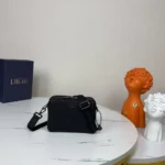 Dior Men CD Icon Zipped Pouch with Strap Black Grained Calfskin