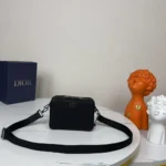 Dior Men CD Icon Zipped Pouch with Strap Black Grained Calfskin