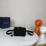 Dior Men CD Icon Zipped Pouch with Strap Black Grained Calfskin