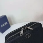 Dior Men CD Icon Zipped Pouch with Strap Black Grained Calfskin