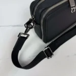 Dior Men CD Icon Zipped Pouch with Strap Black Grained Calfskin