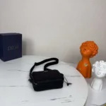 Dior Men CD Icon Zipped Pouch with Strap Black Grained Calfskin