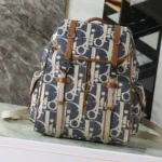Dior Men Hit the Road Backpack with Flap Blue and Beige Raffia-Effect Dior Oblique Denim