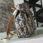 Dior Men Hit the Road Backpack with Flap Blue and Beige Raffia-Effect Dior Oblique Denim