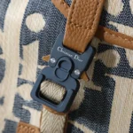 Dior Men Hit the Road Backpack with Flap Blue and Beige Raffia-Effect Dior Oblique Denim