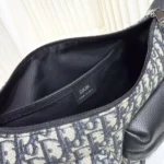 Dior Men Medium Rider Soft Hobo Bag Beige and Black Dior Oblique Jacquard with Black Grained Calfskin