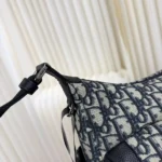 Dior Men Medium Rider Soft Hobo Bag Beige and Black Dior Oblique Jacquard with Black Grained Calfskin