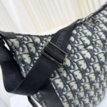 Dior Men Medium Rider Soft Hobo Bag Beige and Black Dior Oblique Jacquard with Black Grained Calfskin