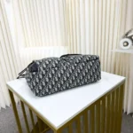 Dior Men Medium Rider Soft Hobo Bag Beige and Black Dior Oblique Jacquard with Black Grained Calfskin