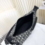 Dior Men Medium Rider Soft Hobo Bag Beige and Black Dior Oblique Jacquard with Black Grained Calfskin