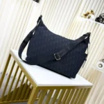 Dior Men Medium Rider Soft Hobo Bag Black Dior Oblique Jacquard and Black Grained Calfskin