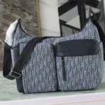 Dior Men Medium Rider Soft Hobo Bag Blue Dior Oblique Jacquard and Blue Grained Calfskin