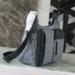 Dior Men Medium Rider Soft Hobo Bag Blue Dior Oblique Jacquard and Blue Grained Calfskin